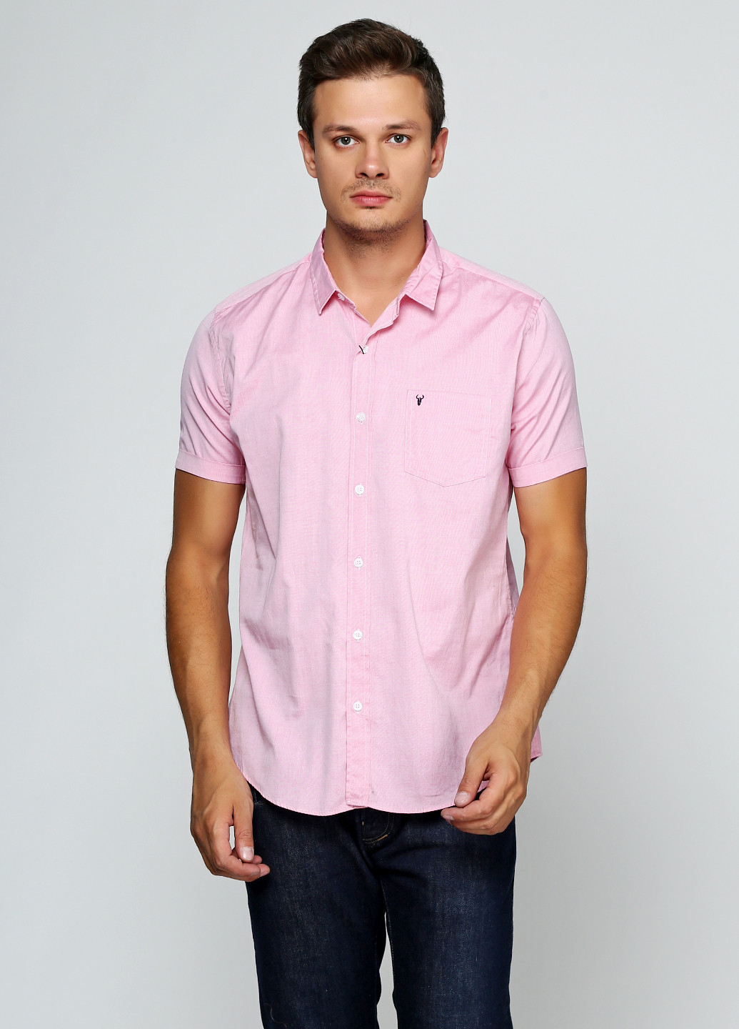 Розовая кэжуал рубашка однотонная Яavin с коротким рукавом