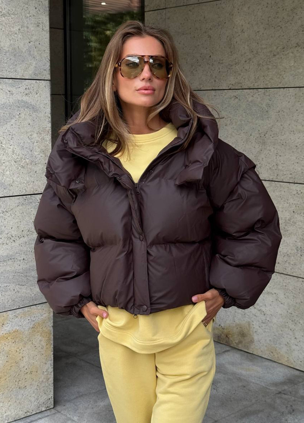 Темно-коричневая зимняя куртка куртка-трансформер No Brand