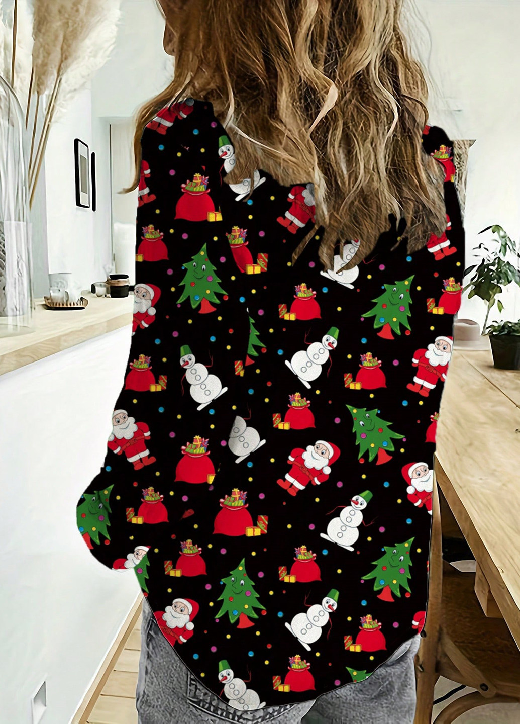 Черная праздничный рубашка новогодний SHEIN с длинным рукавом