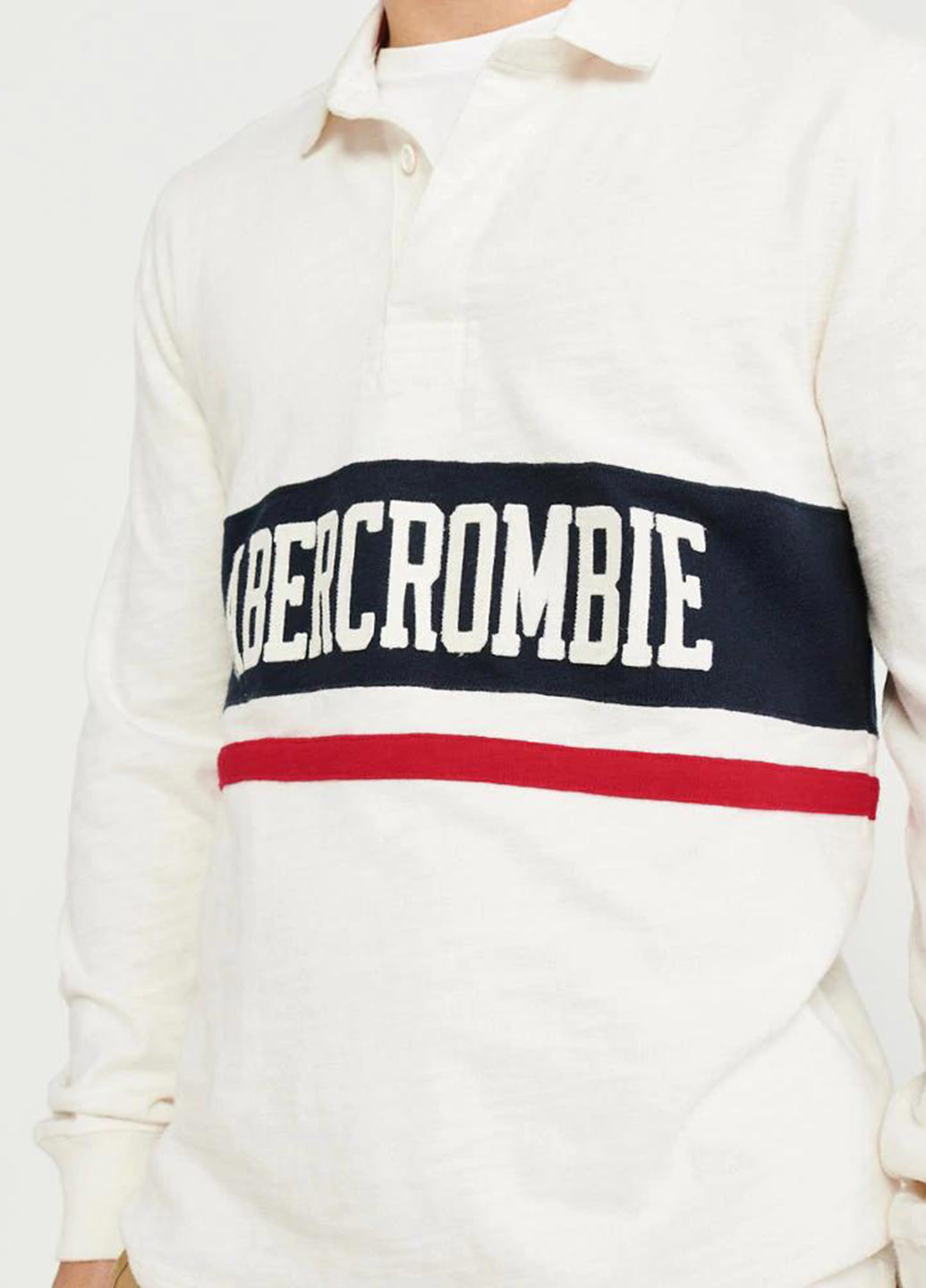 Молочная футболка-поло для мужчин Abercrombie & Fitch с надписью