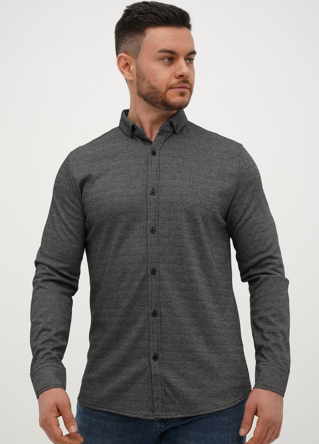 Черная кэжуал рубашка меланж Trend Collection