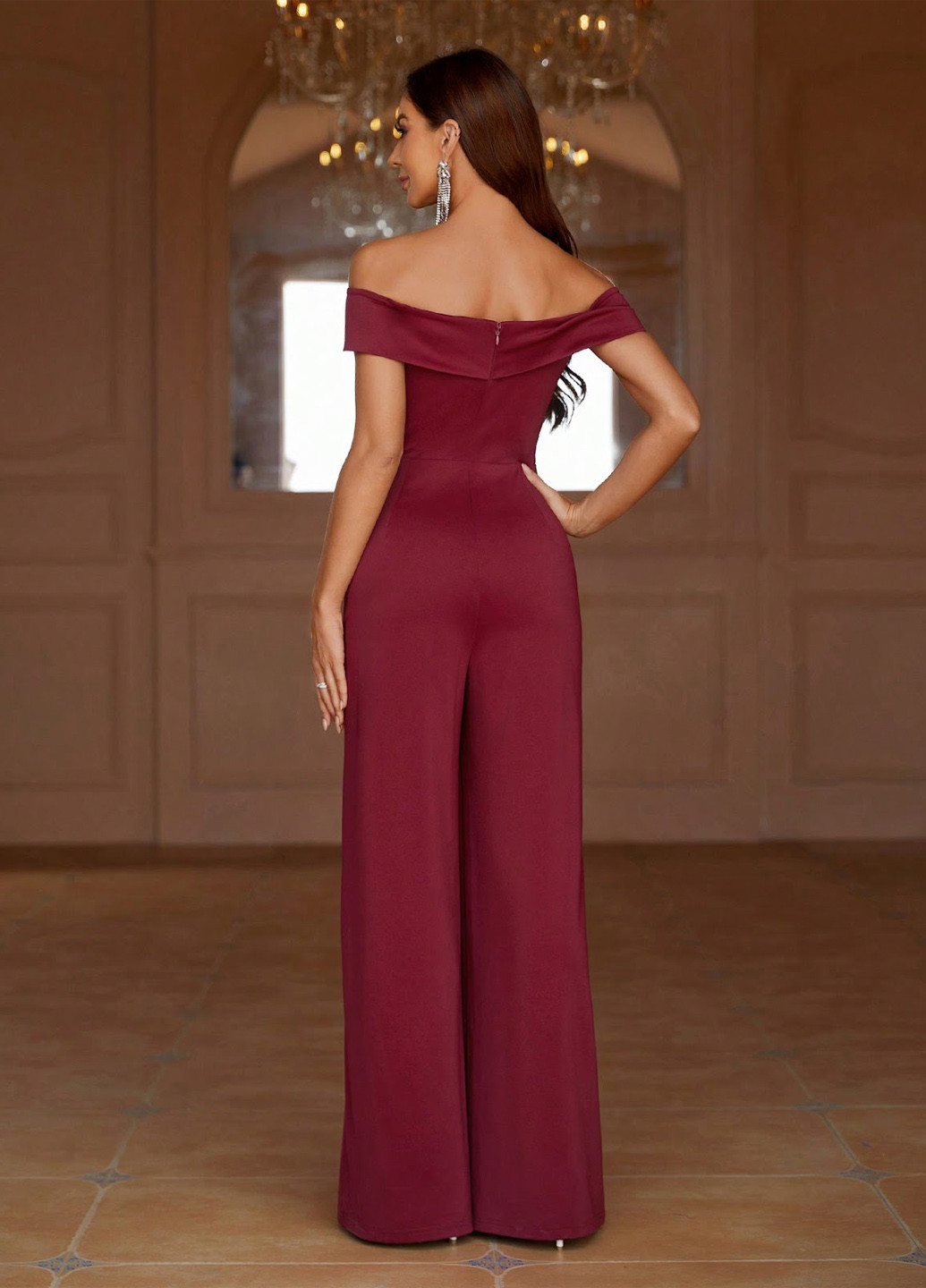 Комбинезон SHEIN однотонный бордовый коктейльный, вечерний полиэстер