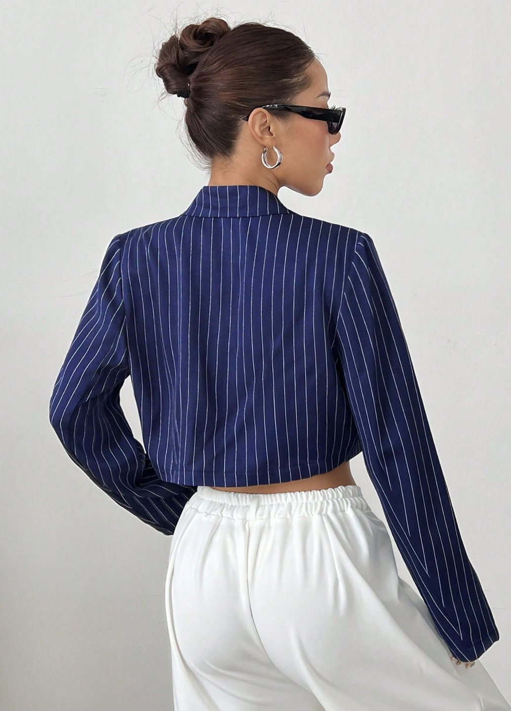 Темно-синий женский жакет SHEIN полосатый - всесезон