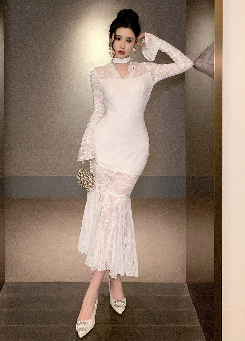 Білий вечірня сукня силуетна, годе SHEIN однотонна