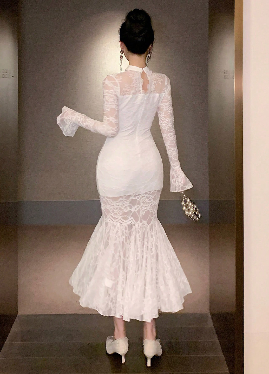 Білий вечірня сукня силуетна, годе SHEIN однотонна