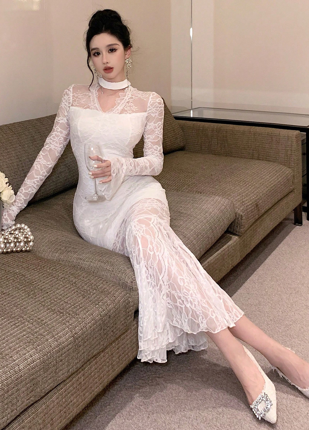 Білий вечірня сукня силуетна, годе SHEIN однотонна