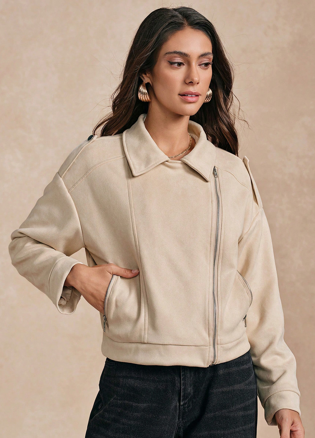 Світло-бежева демісезонна куртка косуха SHEIN