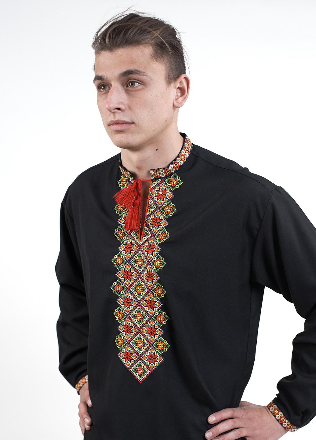 Черная кэжуал рубашка с орнаментом Edelvika с длинным рукавом
