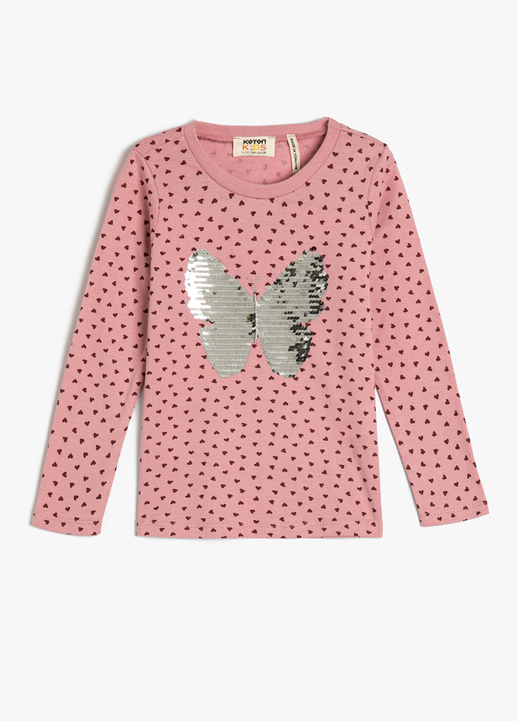 Пудровый демисезонный кэжуал лонгслив KOTON с сердечками