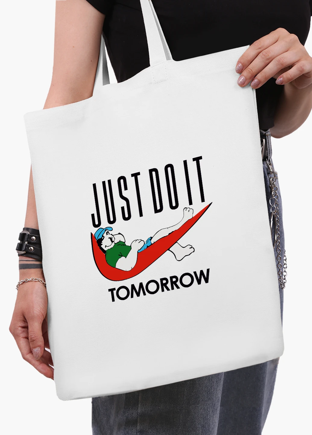 Эко сумка шоппер белая Просто сделай это завтра (JUST DO IT Tomorrow) (9227-2007-WT2) Еко сумка шоппер біла 41*35 см MobiPrint (219151233)