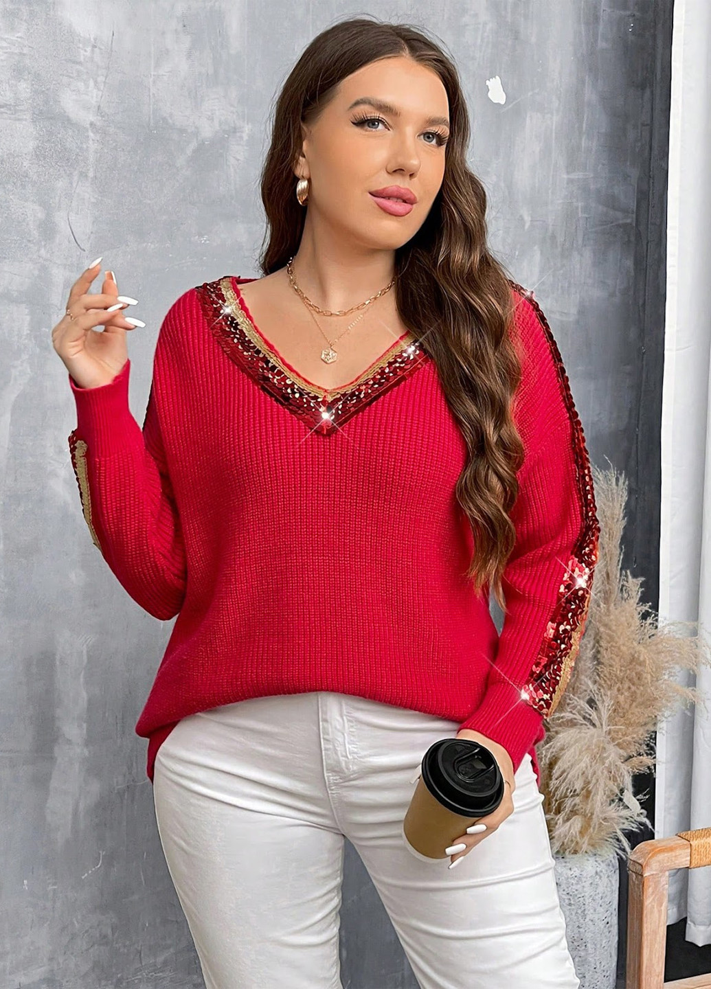 Червоний демісезонний пуловер пуловер SHEIN