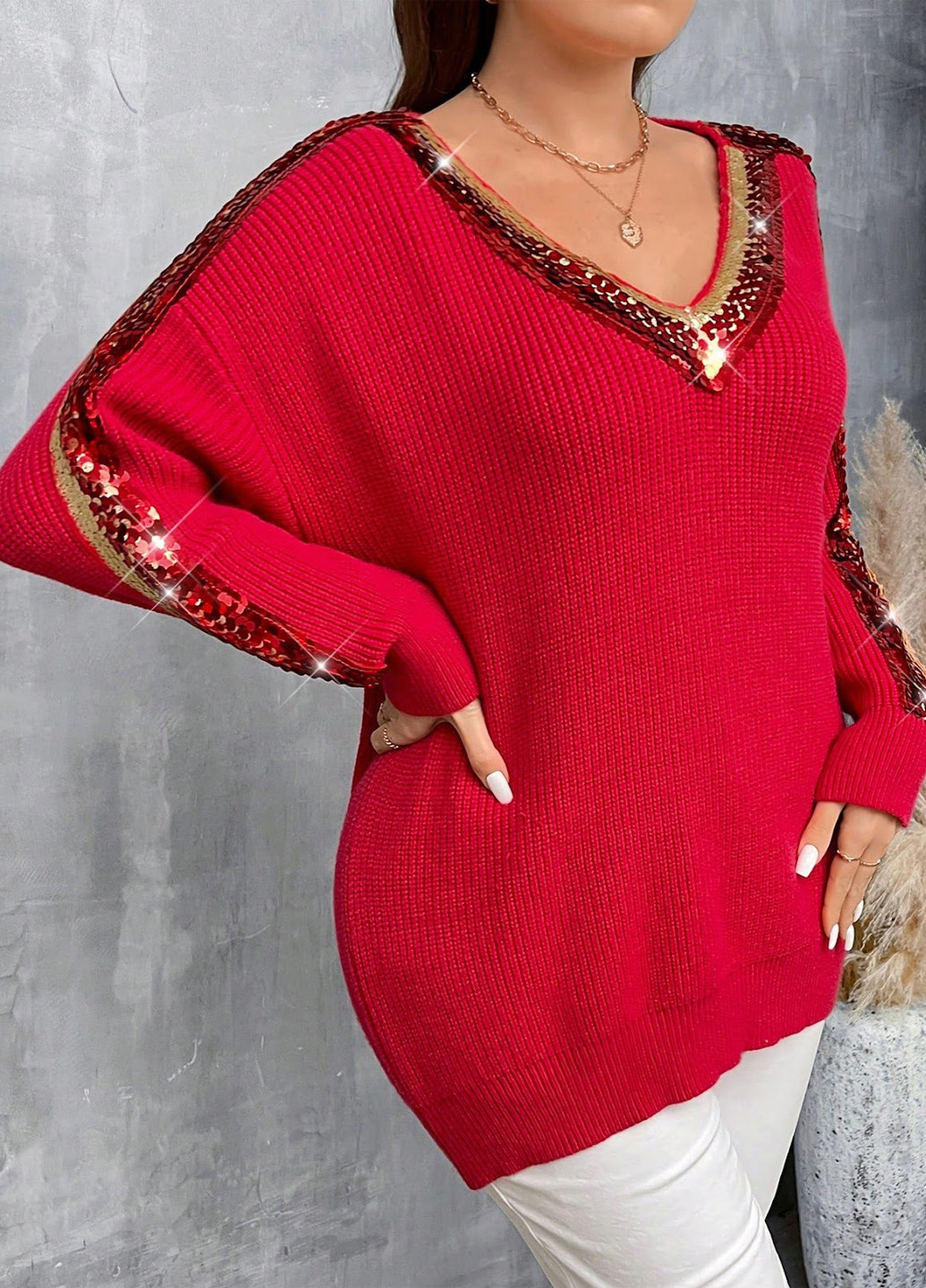 Червоний демісезонний пуловер пуловер SHEIN