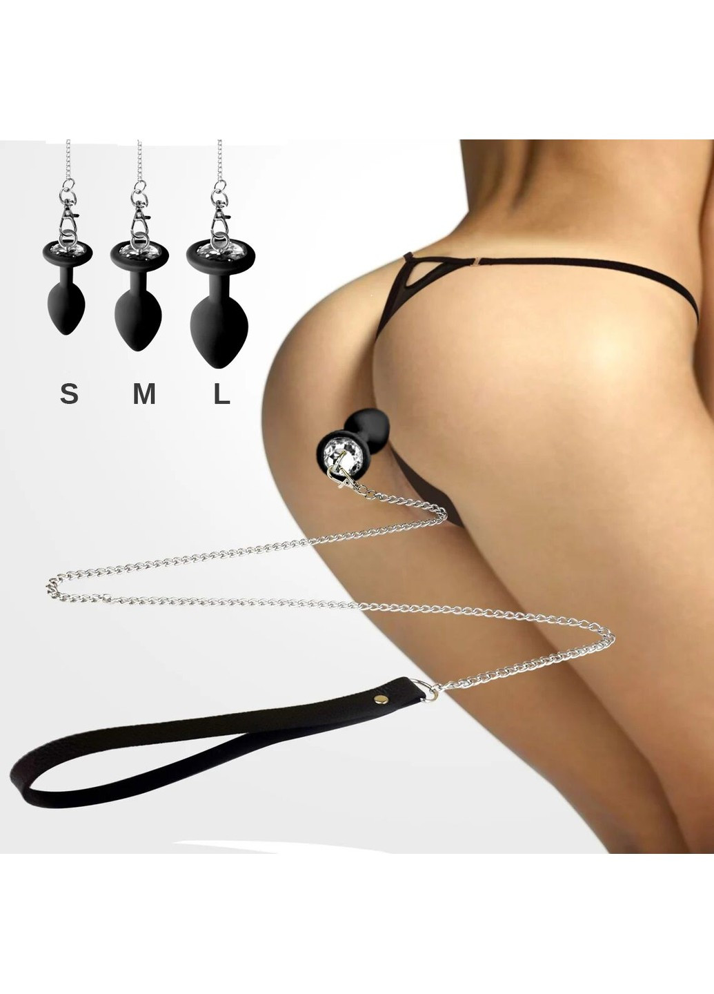 Силіконова анальна пробка Metal Anal Plug with Leash size M з повідцем Black Art of Sex (254785276)