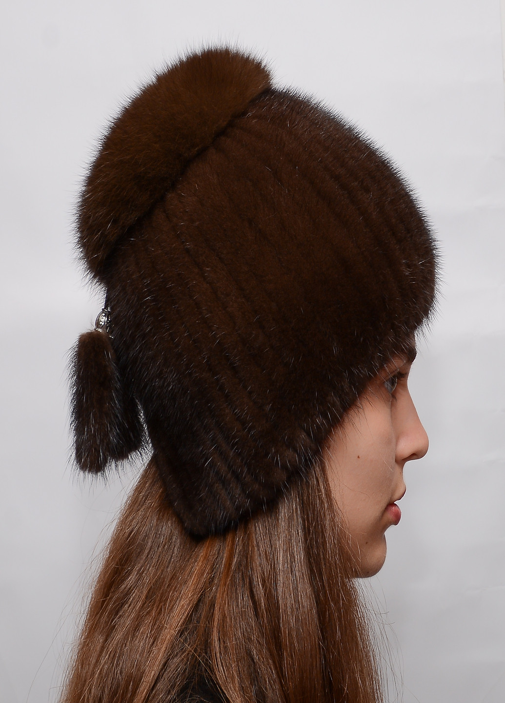 Женская вязаная зимняя норковая шапка с помпоном Меховой Стиль бини (198832055)