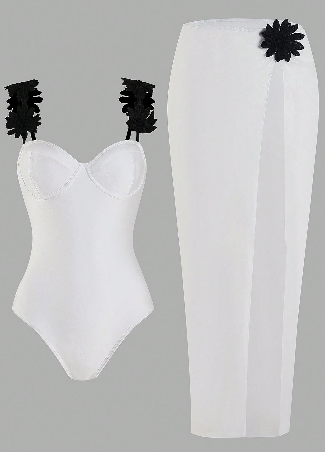 Білий літній комплект (купальник, спідниця) суцільний SHEIN