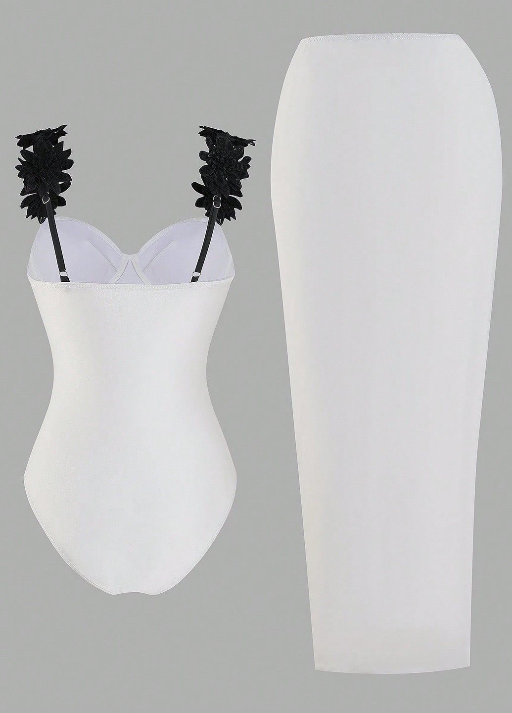 Білий літній комплект (купальник, спідниця) суцільний SHEIN