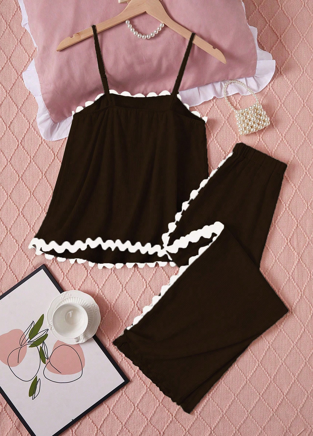 Темно-коричнева всесезон піжама (майка, штани) майка + штани SHEIN