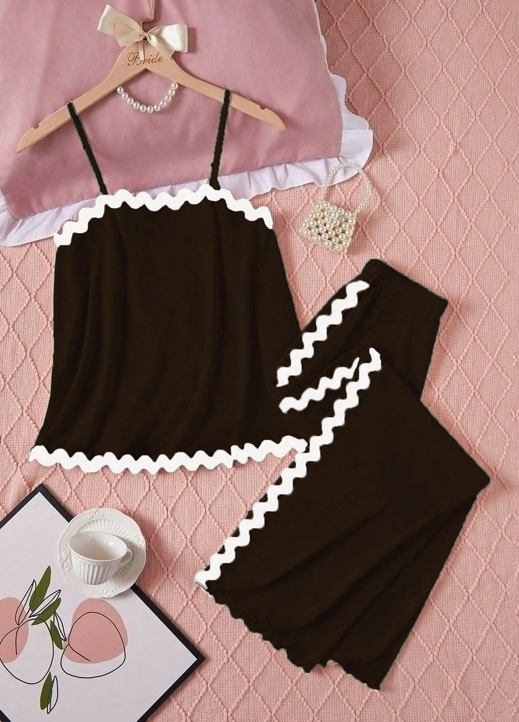 Темно-коричнева всесезон піжама (майка, штани) майка + штани SHEIN