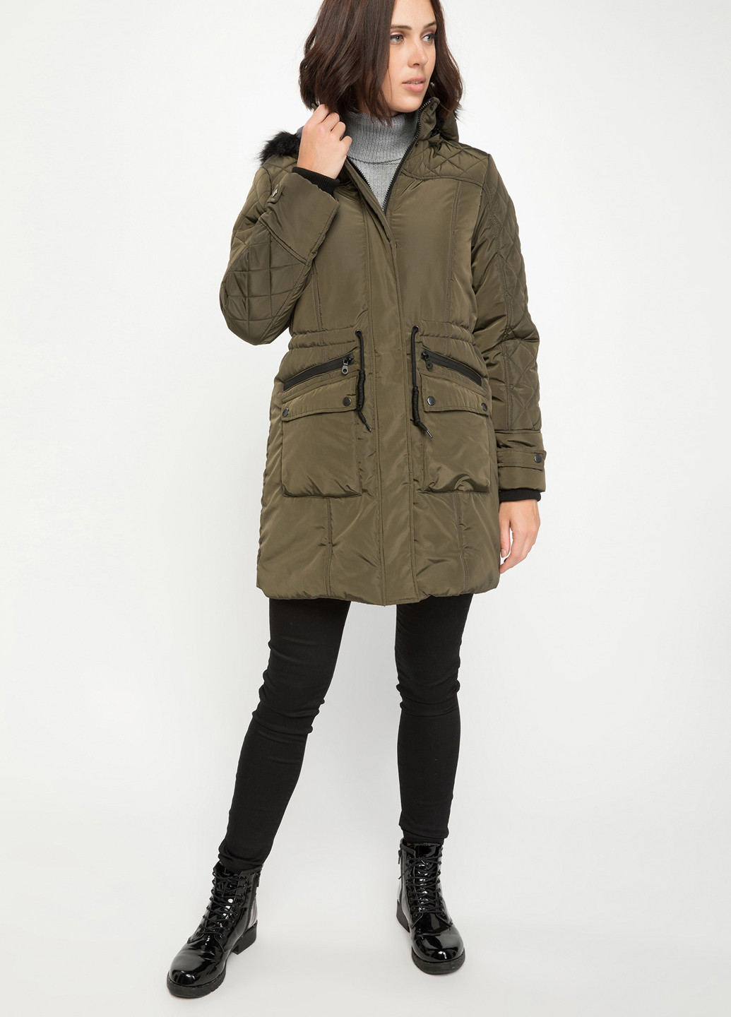 Оливковая (хаки) зимняя пальто DeFacto