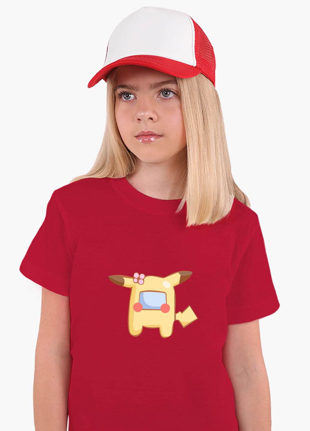 Червона демісезонна футболка дитяча амонг ас покемон пікачу (among us pokemon pikachu) (9224-2419) MobiPrint
