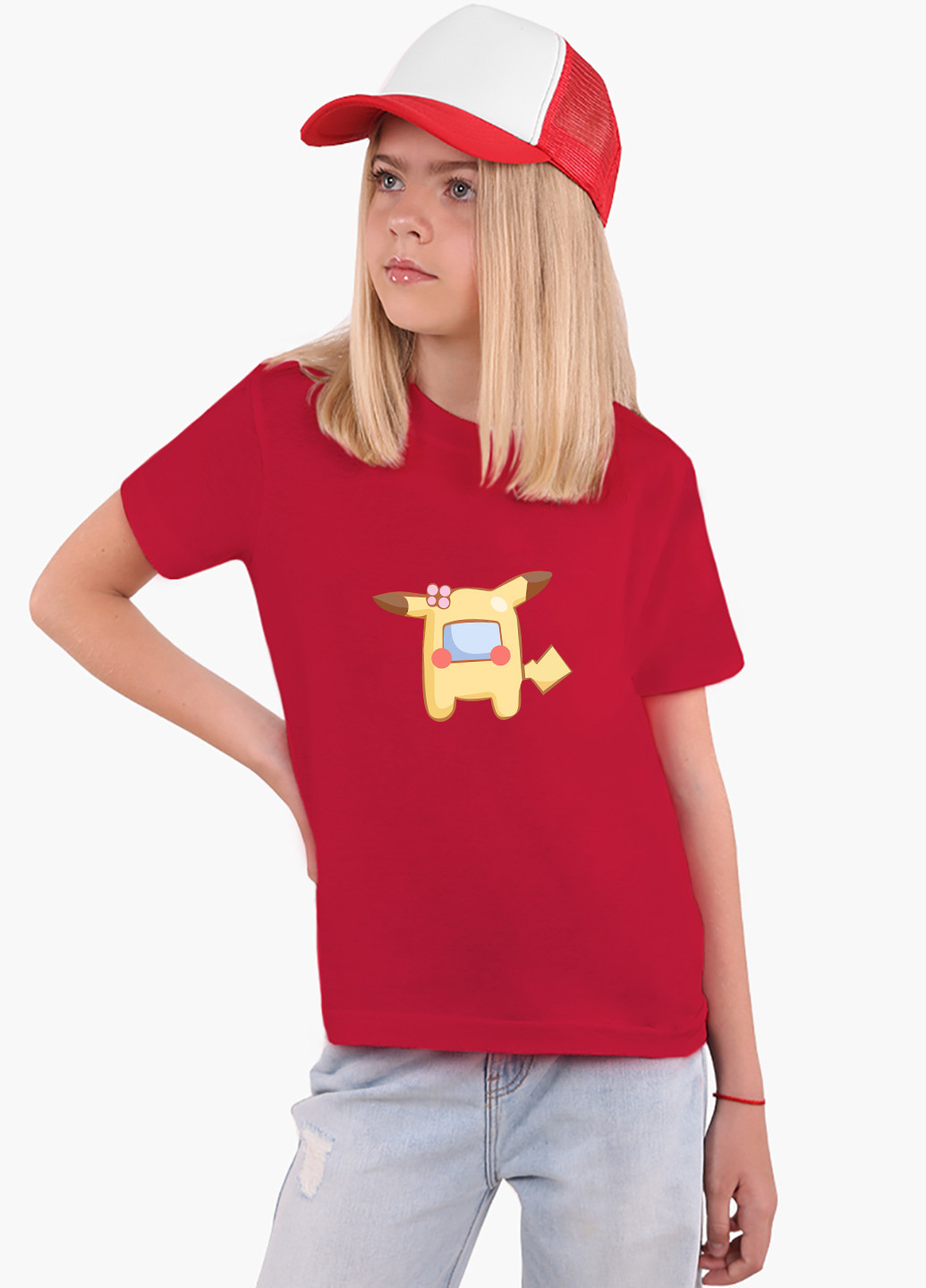 Червона демісезонна футболка дитяча амонг ас покемон пікачу (among us pokemon pikachu) (9224-2419) MobiPrint