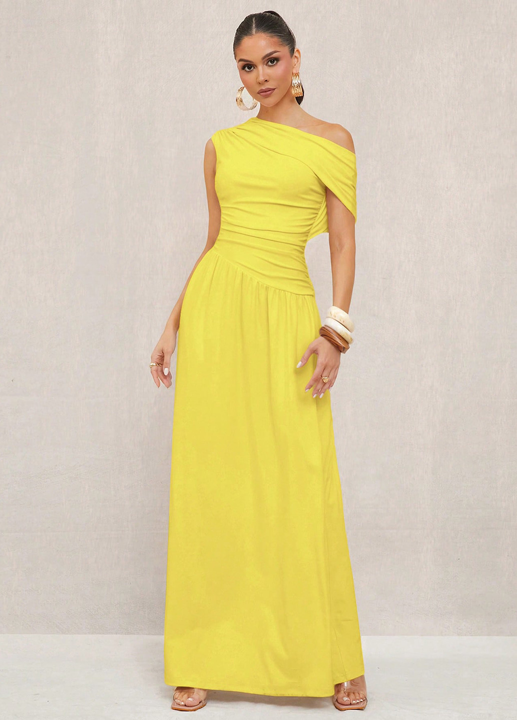 Жовтий святковий сукня кльош, з відкритими плечима SHEIN однотонна