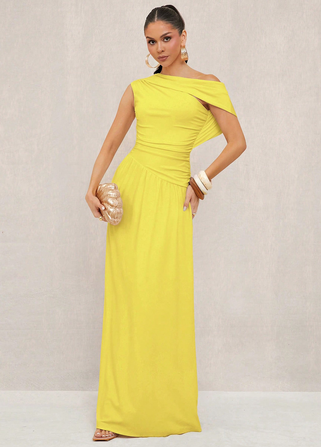 Жовтий святковий сукня кльош, з відкритими плечима SHEIN однотонна