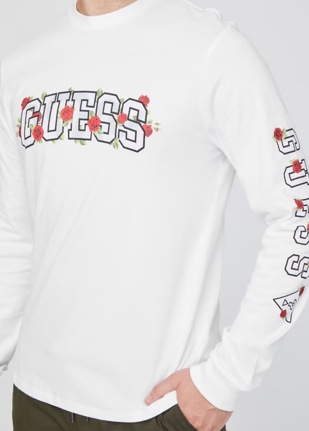 Лонгслів Guess логотип білий кежуали бавовна, трикотаж