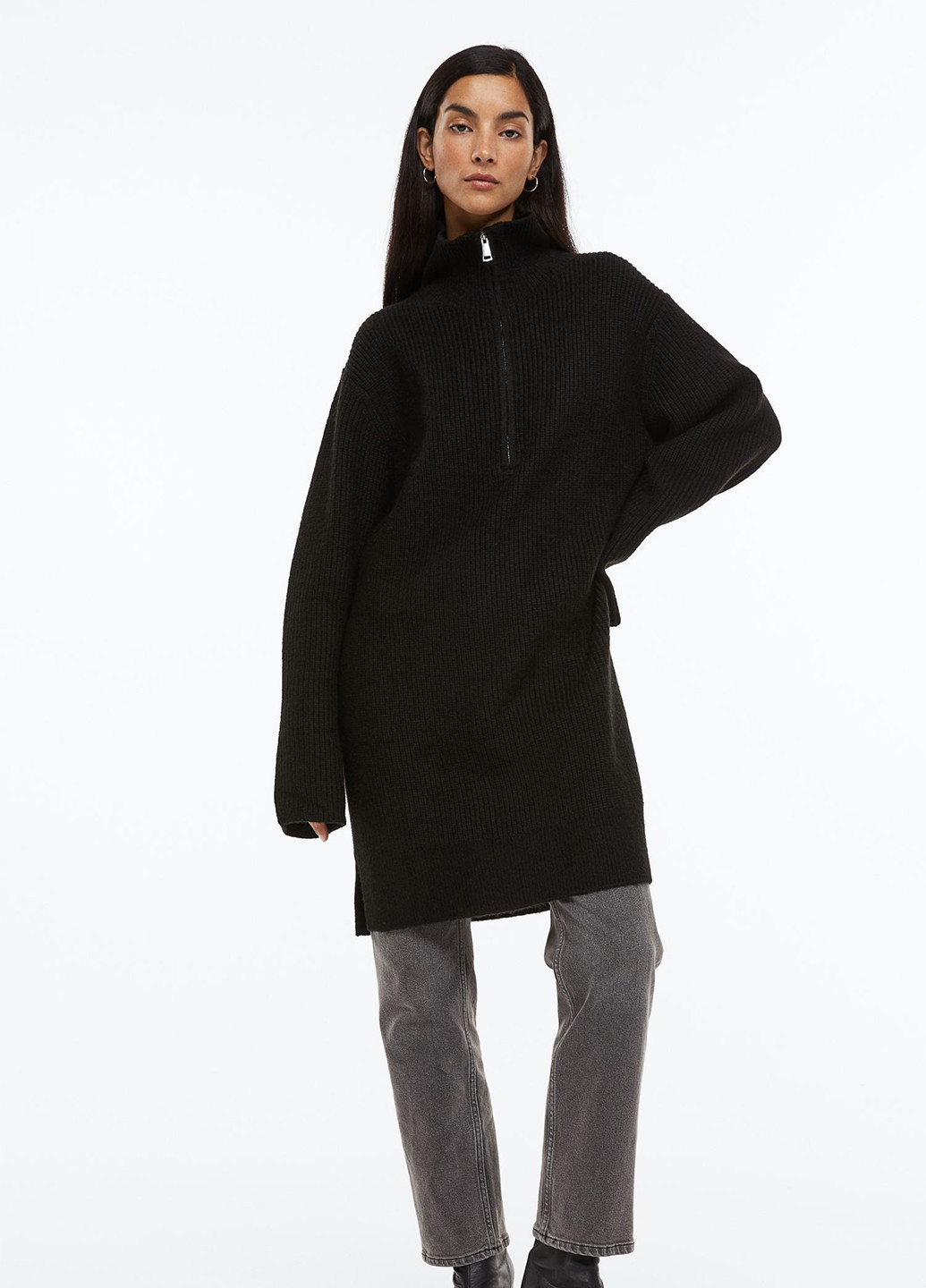 Чорна кежуал плаття зимове вільного крою сукня светр H&M однотонна