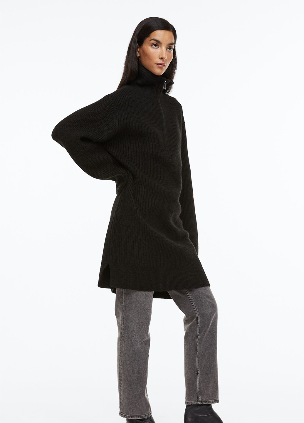 Чорна кежуал плаття зимове вільного крою сукня светр H&M однотонна