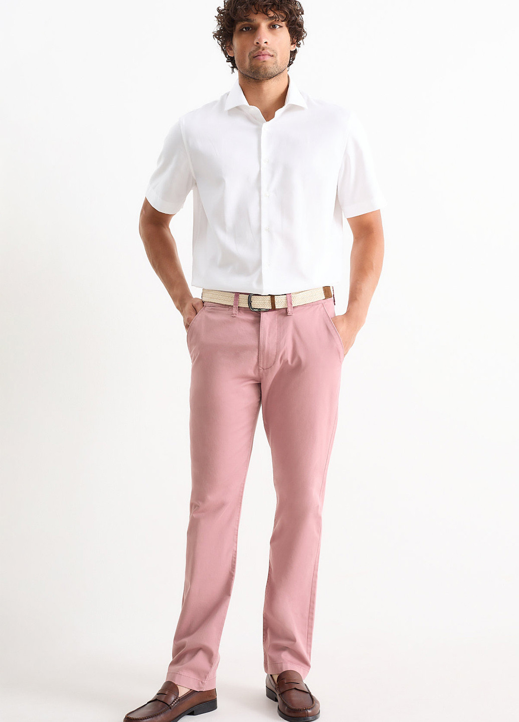 Розовые кэжуал демисезонные прямые брюки C&A