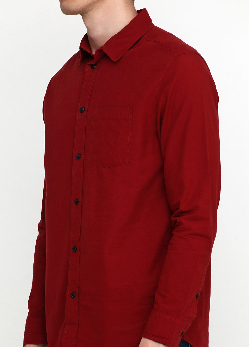Красная кэжуал рубашка однотонная H&M с длинным рукавом