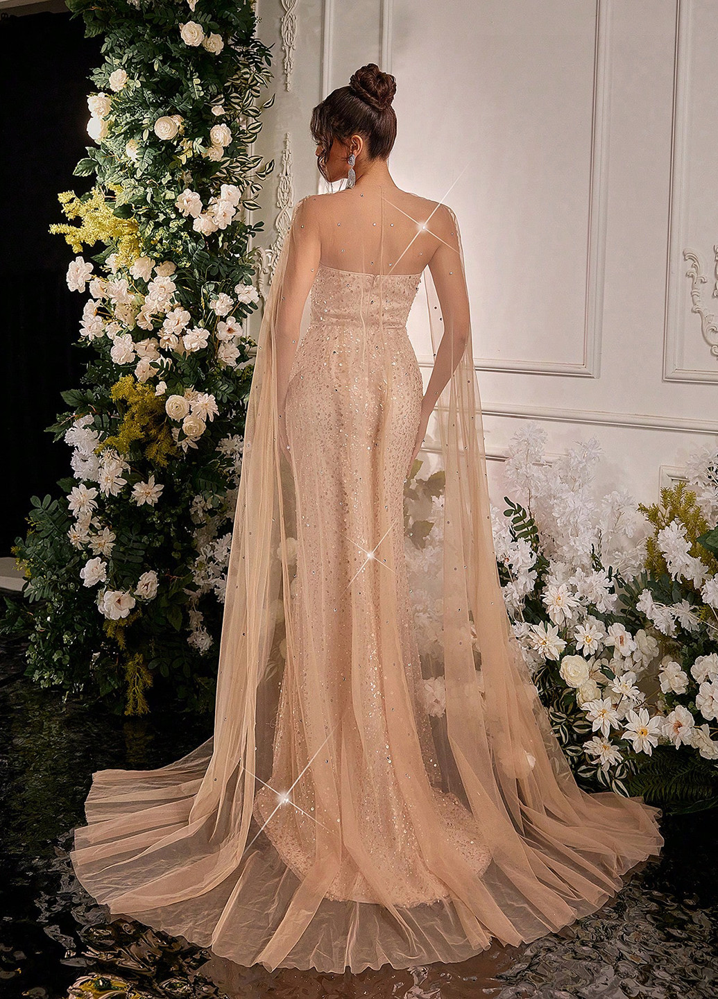 Кремовый летний комплект (платье, накидка) SHEIN