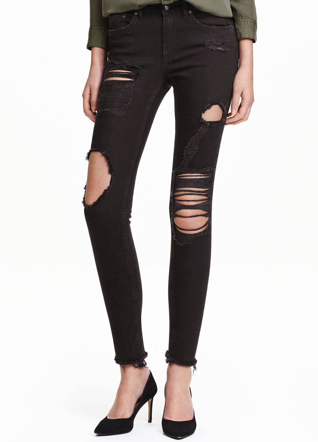 Черные летние зауженные джинсы H&M