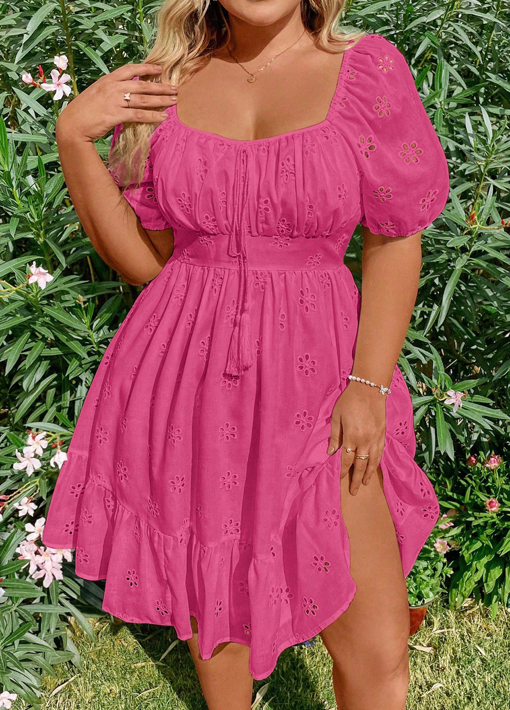 Малиновое кэжуал платье клеш SHEIN однотонное