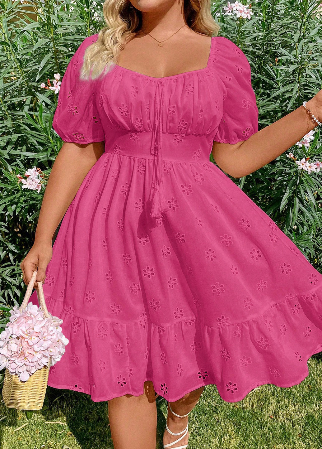 Малиновое кэжуал платье клеш SHEIN однотонное