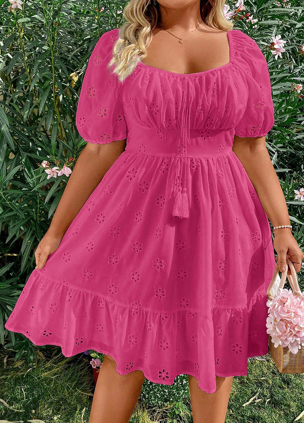 Малиновое кэжуал платье клеш SHEIN однотонное