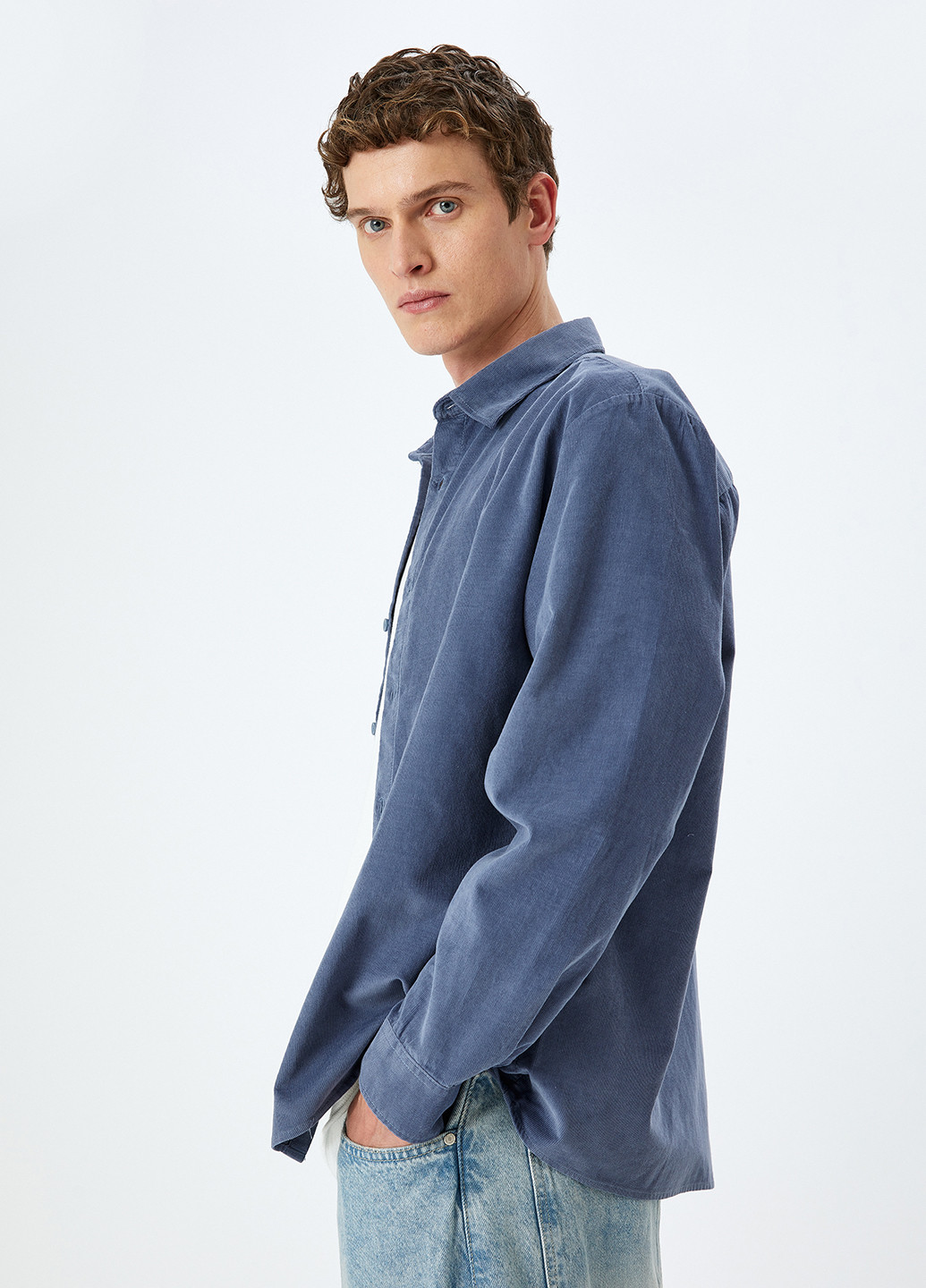 Синяя кэжуал рубашка однотонная KOTON