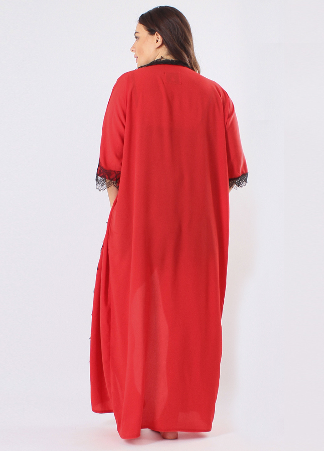 Червоний демісезонний комплект (топ, шорти, халат) Ghazel