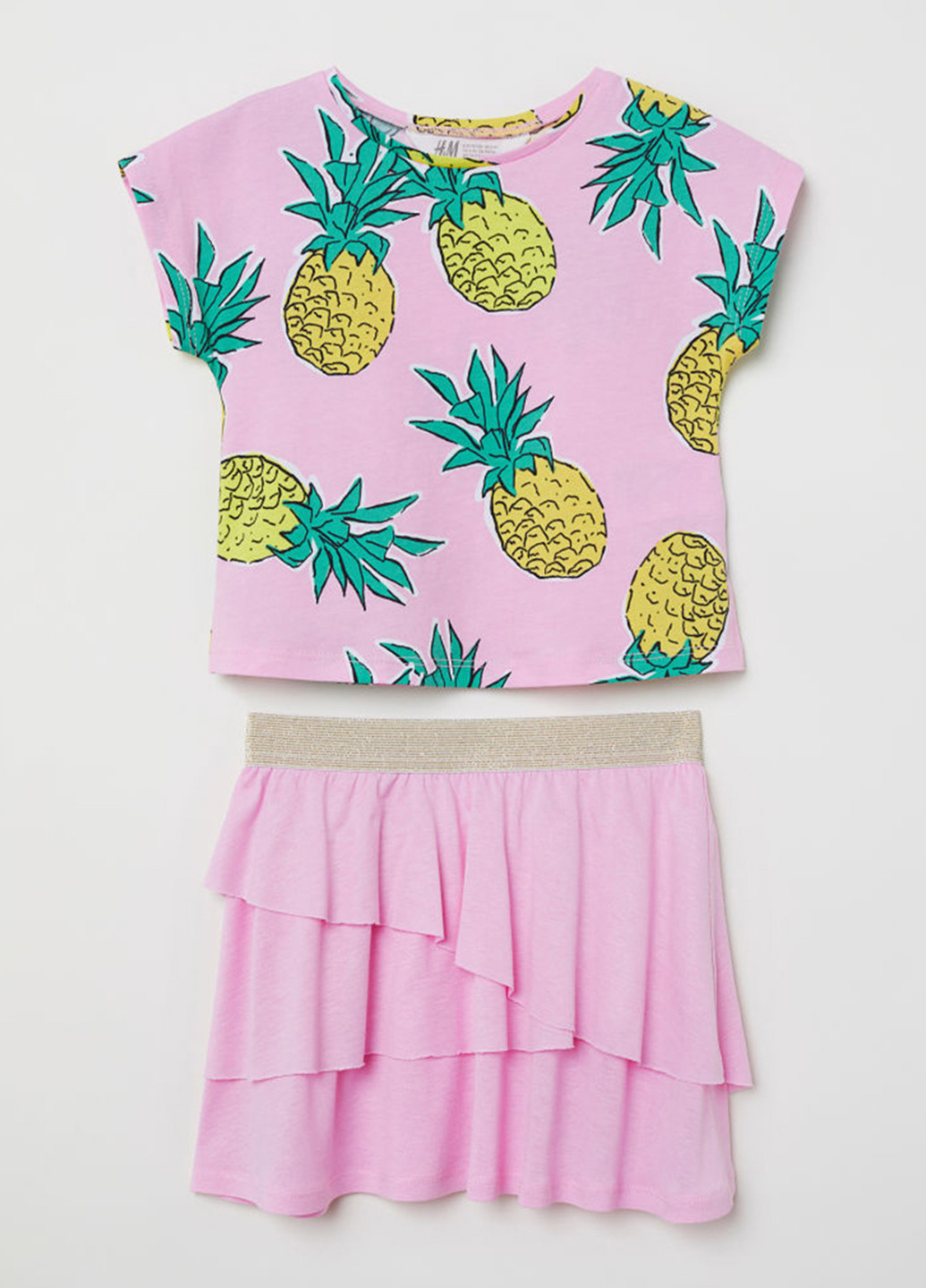 Розово-лиловый летний комплект (футболка, юбка) H&M