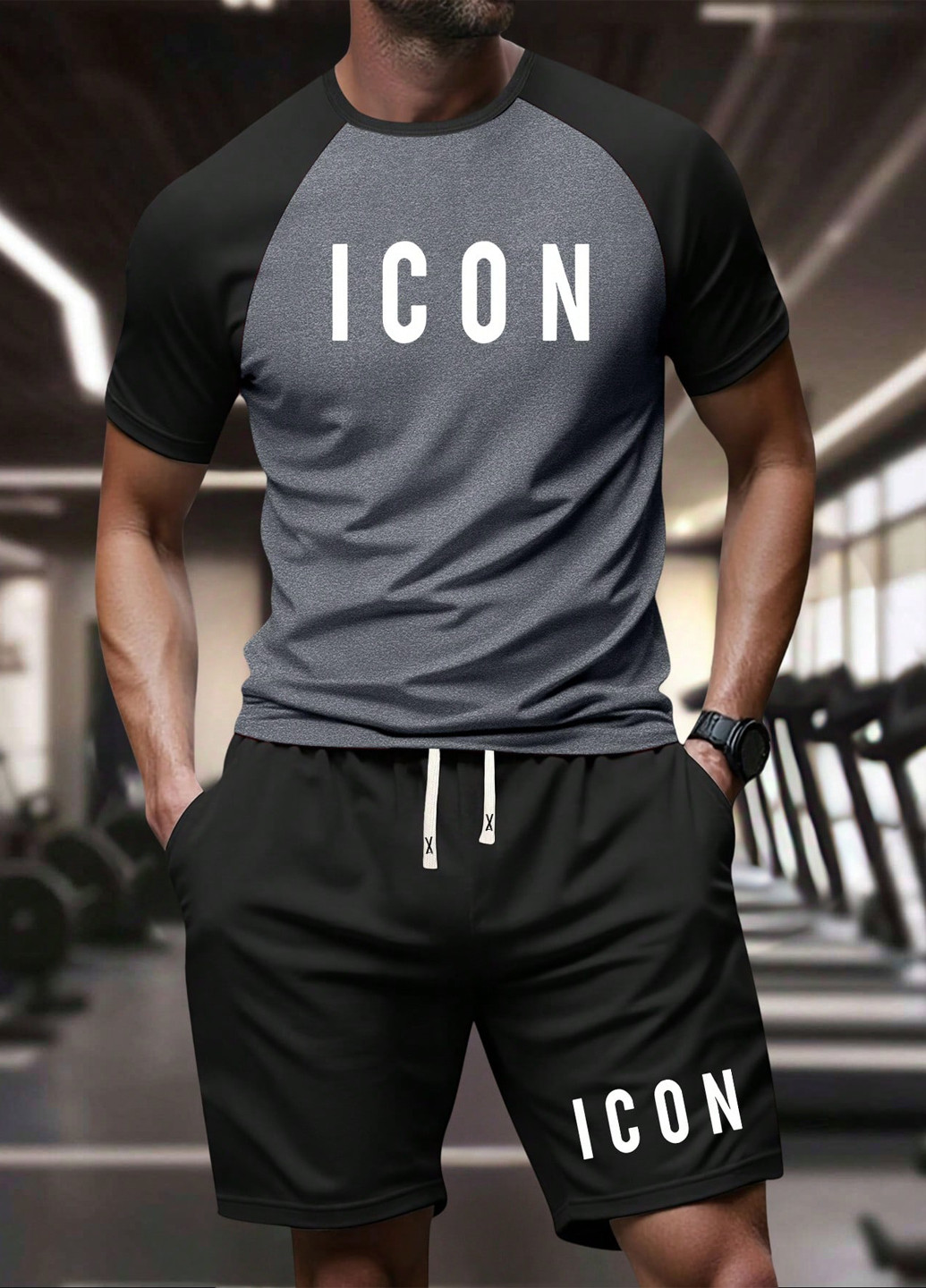 Темно-сірий літній костюм (футболка, шорти) з шортами SHEIN