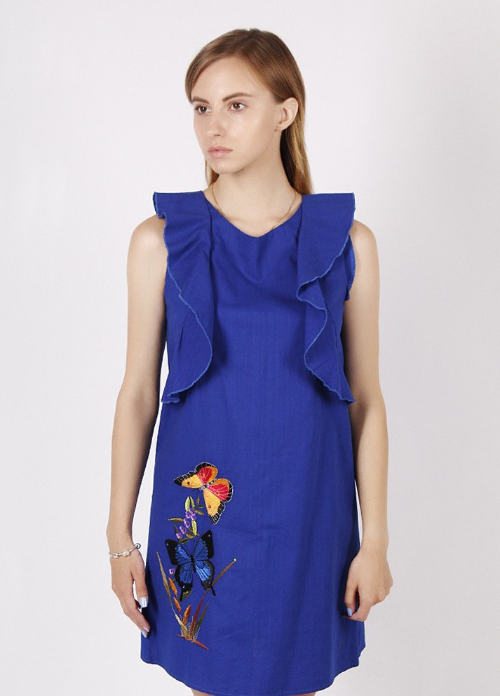 Синее вечернее платье женское электрик AAA бабочки