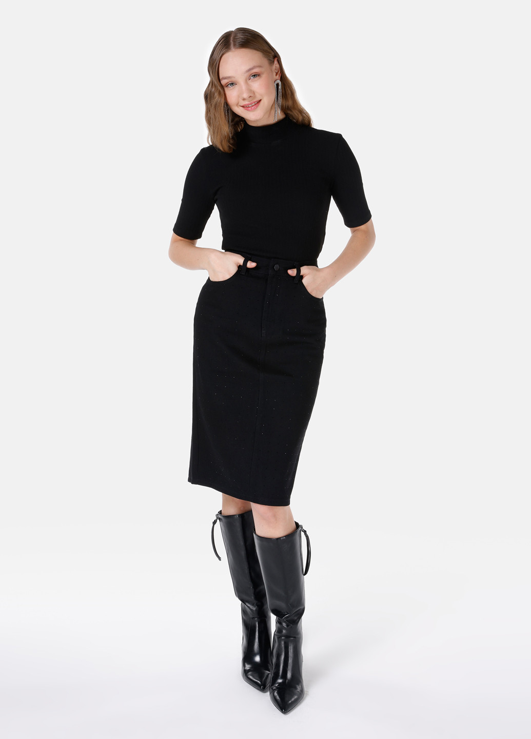 Черная кэжуал, джинсовая однотонная юбка Colin's