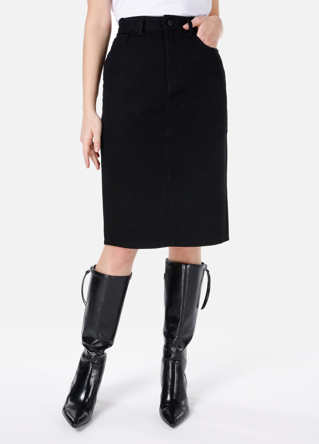 Черная кэжуал, джинсовая однотонная юбка Colin's