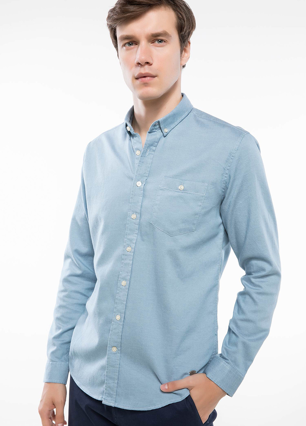 Светло-голубой кэжуал рубашка DeFacto