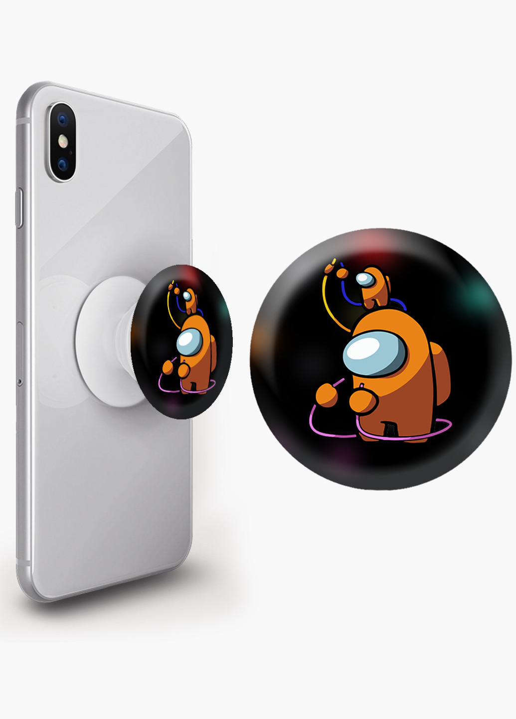Попсокет (Popsockets) держатель для смартфона Амонг Ас Оранжевый (Among Us Orange) (8754-2413) Черный MobiPrint (216836469)