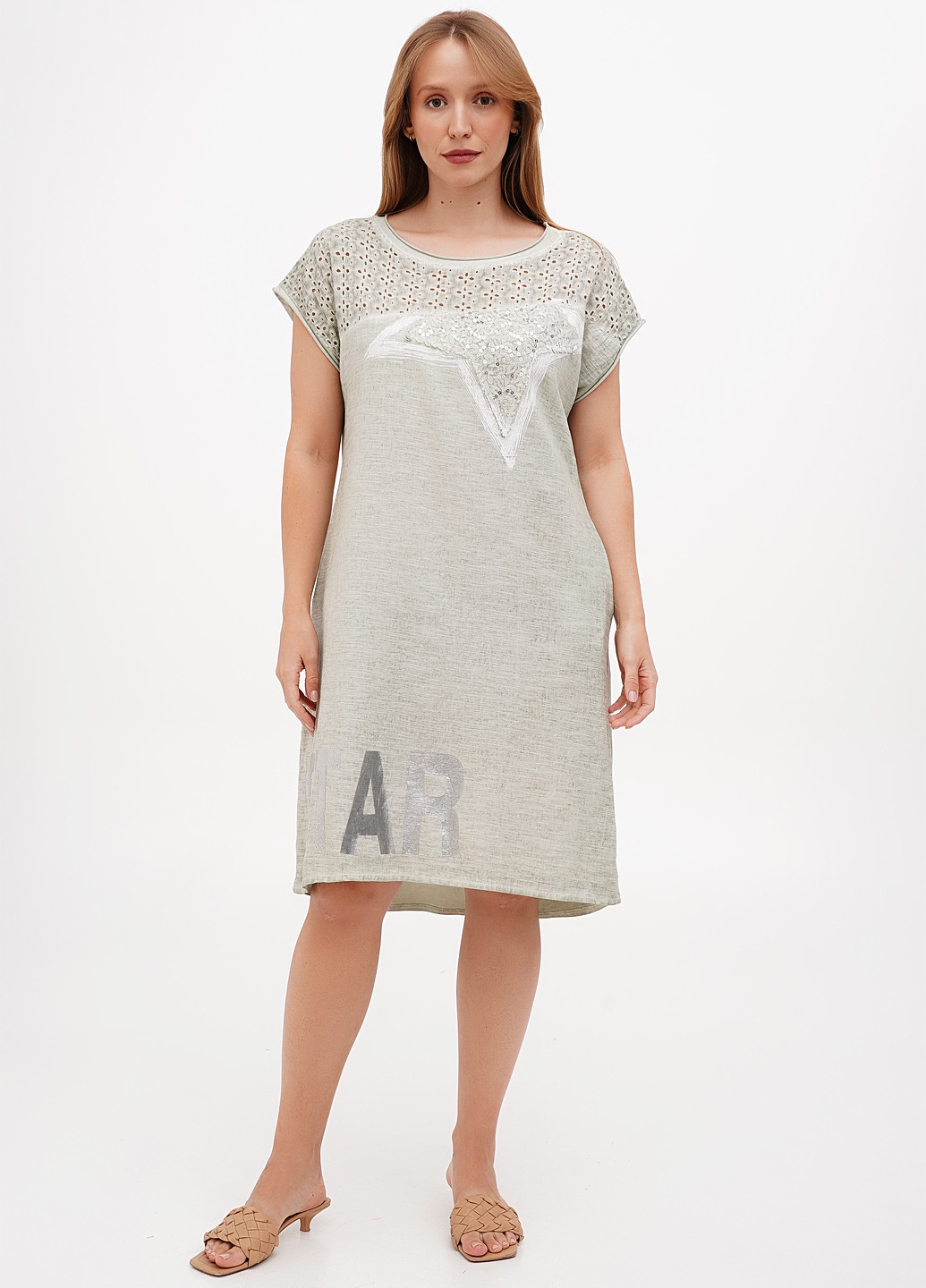 Оливкова кежуал сукня 158С однотонна