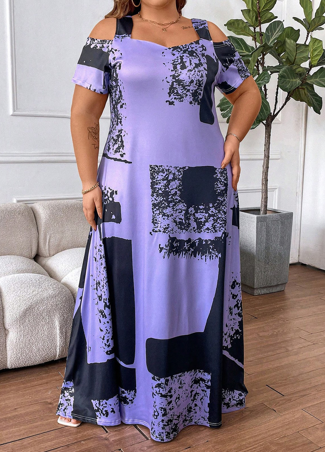 Фиолетовое кэжуал, вечернее платье клеш SHEIN тай-дай