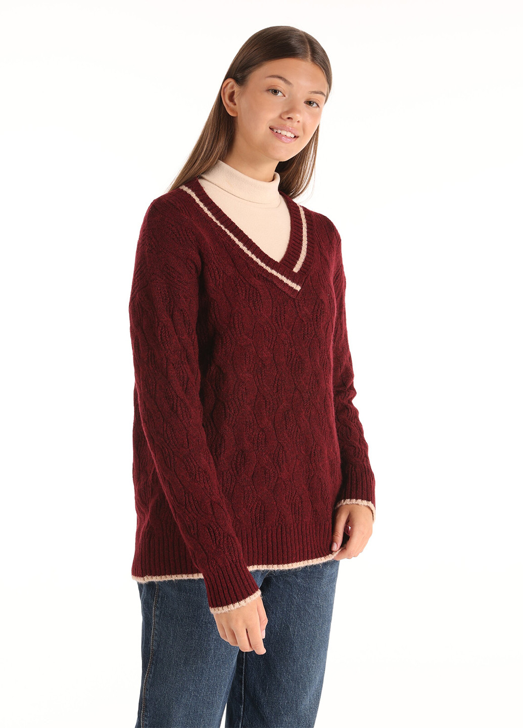 Бордовый демисезонный пуловер пуловер Colin's