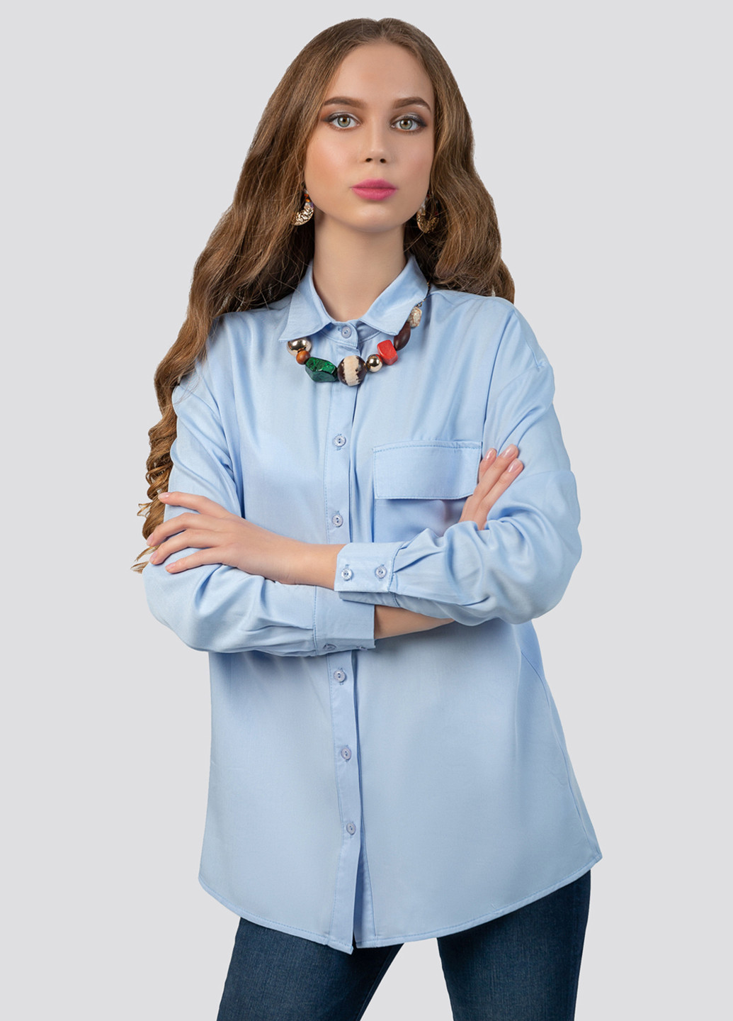 Голубой кэжуал рубашка однотонная Azuri